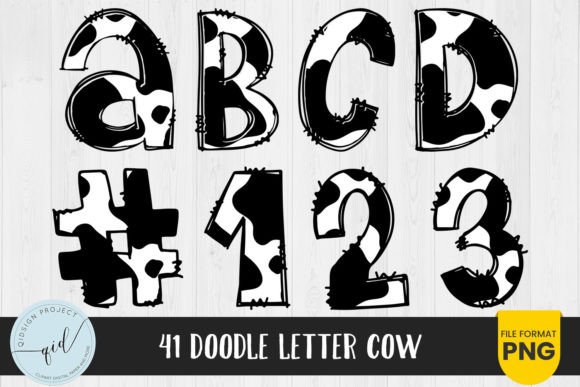 41 Cow Doodle Letters and Numbers