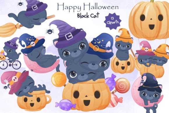 Halloween Series Black Cat Clipart Set: A Versatile Resource for Creative Projects