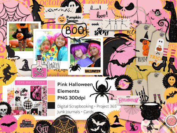 Pink Halloween Scrapbook Elements: A Vibrant Addition to Your Creative Projects
